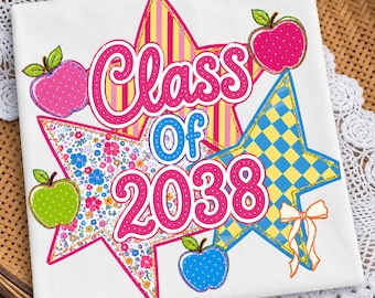 プレッピーな2038年卒業生PNG新学期昇華デザイン、新学期初日の学生シャツグラフィック、幼稚園卒業生PNGダウンロード