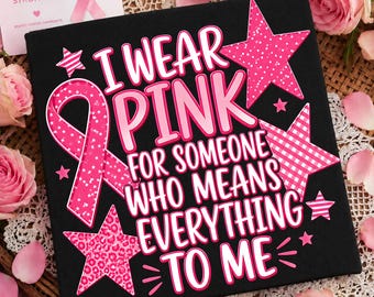 Immagine PNG per la sensibilizzazione sul cancro al seno / Design con stelle e nastro rosa (download digitale)