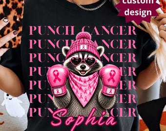 Custom Punch Cancer png, Personalized Breast Cancer PNG, Raccoon PNG, Pink Ribbon PNG, Digital Download