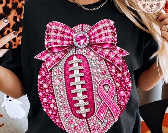 Pink Out Football PNG, Rhinestone Bow, Breast Cancer Awareness (Digital Download)
