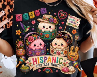 カワイイかわいいヒスパニック文化遺産月間PNG、餃子メキシカンプライドPNG、カラフルなレトロデザイン、文化のお祝い、デジタルダウンロード