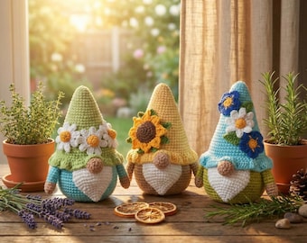 Patrón de crochet de gnomo de flores (PDF), gnomo amigurumi sin costura, decoración de gnomo de primavera y Pascua, juguete de crochet, patrón de crochet para principiantes, descarga instantánea