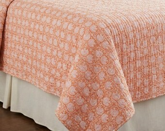 Edredón Kantha de algodón con estampado a mano: Colcha reversible estilo boho con estampado floral, hecha a mano.