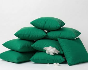 Housse de coussin en coton vert émeraude, coussin d'appoint solide pour canapé minimaliste moderne (Ensemble de 2)