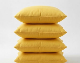Housse de coussin en coton jaune moutarde, coussin d'appoint solide pour canapé minimaliste moderne (Ensemble de 2)