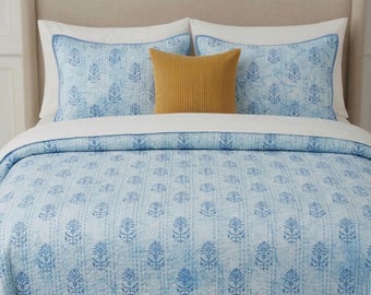 Edredón Kantha indio estampado a mano, edredón floral 100% algodón con fundas de almohada, Kantha Qork, tejido a mano, manta reversible