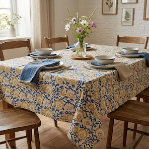 100% Cotton Block Printed Tablecloth Square/Rectangle/Round Custom Table Cover With Napkin/Placemat/Runner Handmade Boho Table Decor
