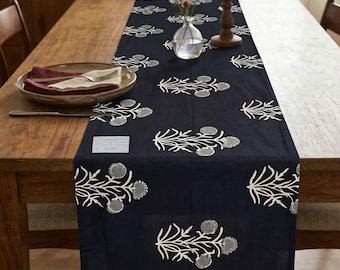 Hand Block Print Cotton Table Runner, Handmade Table Linen, Baby Shower, Wedding Table Runner, Boho Table Runner, Rustic Cotton table Linen