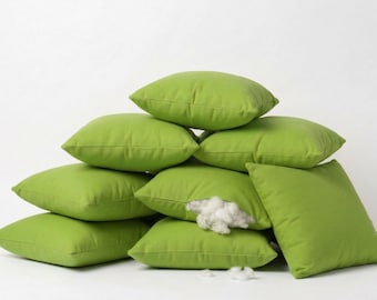 Housse de coussin lombaire en coton vert uni, housse de coussin à fermeture éclair cachée