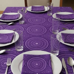Hand Block Printed Cotton Round and Rectangular Tablecloth, Purple Mandala Design Round,Rectangle, Square Tablecloth with Napkin