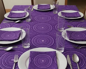 Hand Block Printed Cotton Round and Rectangular Tablecloth, Purple Mandala Design Round,Rectangle, Square Tablecloth with Napkin