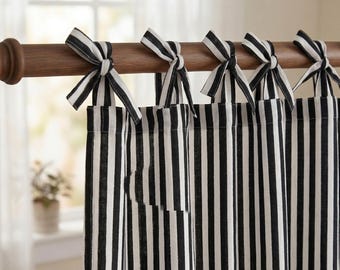 Linen Stripe Curtain Panel, Farmhouse Striped Curtain, Natural Linen Drapes, Modern Minimal Window Curtain, Custom Lrngth Curtain Panel