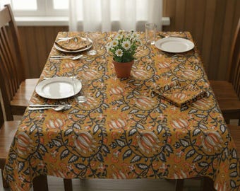 Nappe carrée 100 % coton avec serviettes, nappe florale carrée/réactangle/ronde à motif carré, articles de table pour mariage/fête.