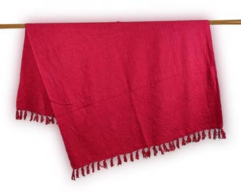 Jeté en coton tissé à la main : rouge uni, housse de canapé décorative tissée à la main teinte à la main