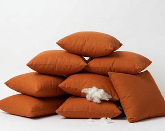 Housse de coussin en coton orange brûlé, oreiller minimaliste solide, décor de canapé de ferme