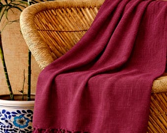 Jeté en coton imprimé blocs de main, couvre-lit bohème indigo avec pampilles