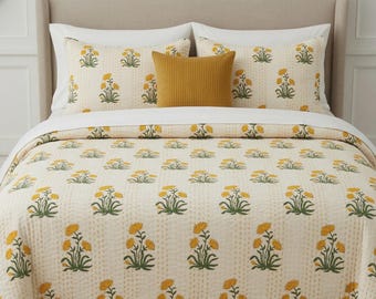 Couette indienne en kantha imprimé main, couvre-lit en coton, couverture kantha faite main, couette bohème réversible, literie vintage