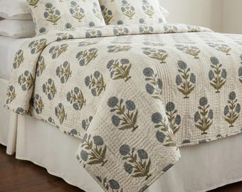 Couette kantha imprimée main loc, couette en coton indien, couvre-lit bohème floral, couverture kantha faite main, couette réversible