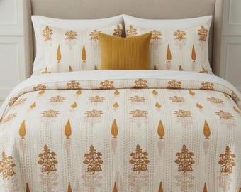 Couette kantha imprimée main bohème, couvre-lit réversible en coton, couverture florale faite main, jeté indien, courtepointe de style vintage