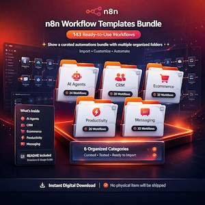 143 n8n Workflow Templates Bundle, AI Agents, CRM, Ecommerce (Digital Download)
