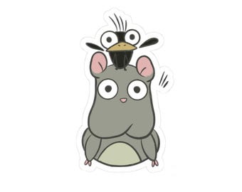 Spirited Away Sticker: Studio Ghibli Bird & Mouse, Hand Drawn