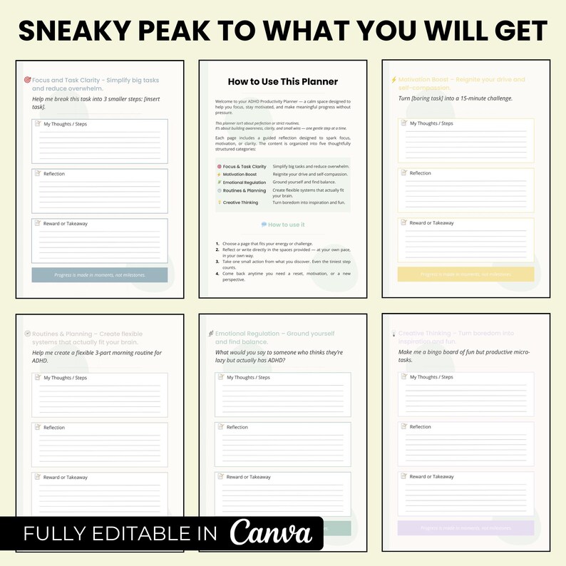 ADHD Productivity Planner | Printable PDF + Canva Editable Template ...