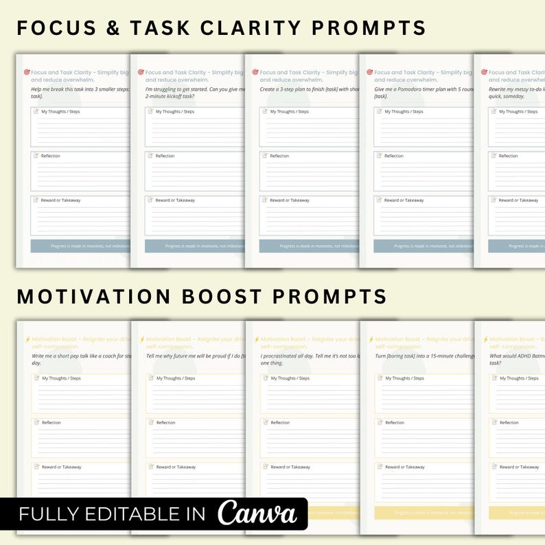 ADHD Productivity Planner | Printable PDF + Canva Editable Template ...
