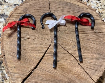 Hand forged candy cane ornaments
