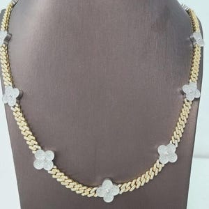 Luxury Moissanite Clover Cuban Link Necklace 14K Yellow Gold Plated Sterling Silver Iced Out Flower Chain Statement Jewelry Gift