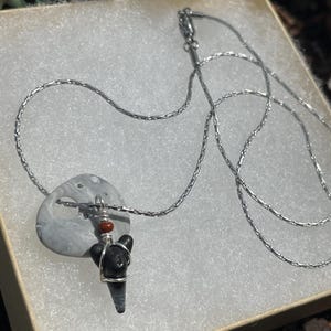 one of a kind silver shark tooth necklace, stainless steel fossilized shark tooth pendant, hand wrapped shark tooth charm
