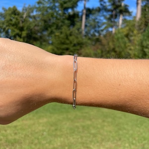 Stainless Steel Paperclip Bracelet, Gold Plated Stacking Chain, Tarnish-Free, Adjustable, Stackable Everyday Jewelry