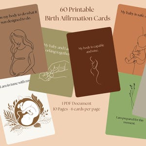60 Printable Birth Affirmations, Natural Birth Cards for Pregnant Women, Baby Shower Gift, Digital Download, Printable Cards
