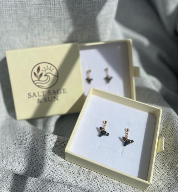 Gold Shark Tooth Earrings: 18k Plated Stainless Steel Studs