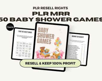 PLR MRR Baby Shower Games Bundle | Printable Baby Shower Activities | Editable Games with Commercial Resale Rights
