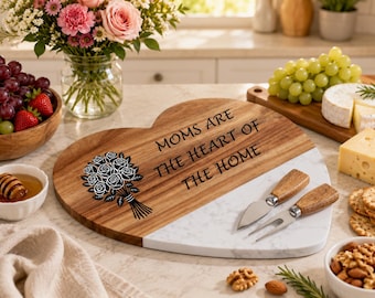 Heart-Shaped Charcuterie Board Set | Mom Gift | Mother's Day Serving Board | Personalized Kitchen Decor | Housewarming Gift