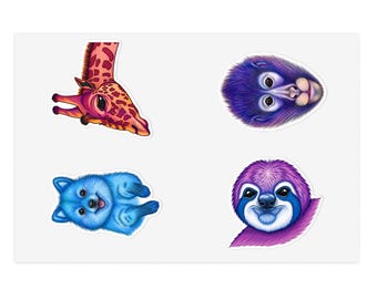 Hojas de pegatinas con caras de animales de colores