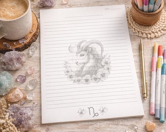 Página del diario del zodiaco Capricornio / Astrología Boho imprimible (Descarga PDF)