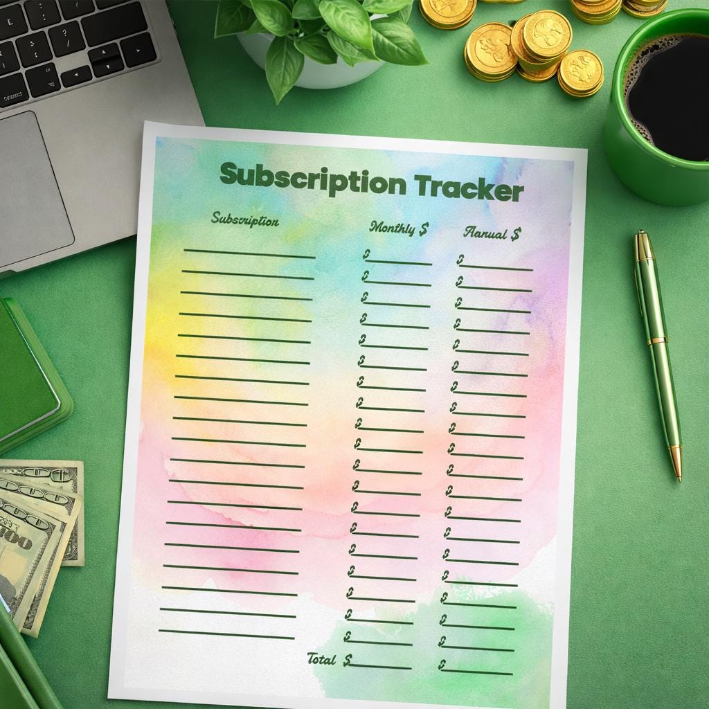 Colorful Subscription Tracker Printable | Budget Planner (PDF Download ...