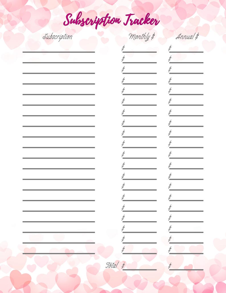 Subscription Tracker Printable | Monthly Bill Checklist | Budget Log ...
