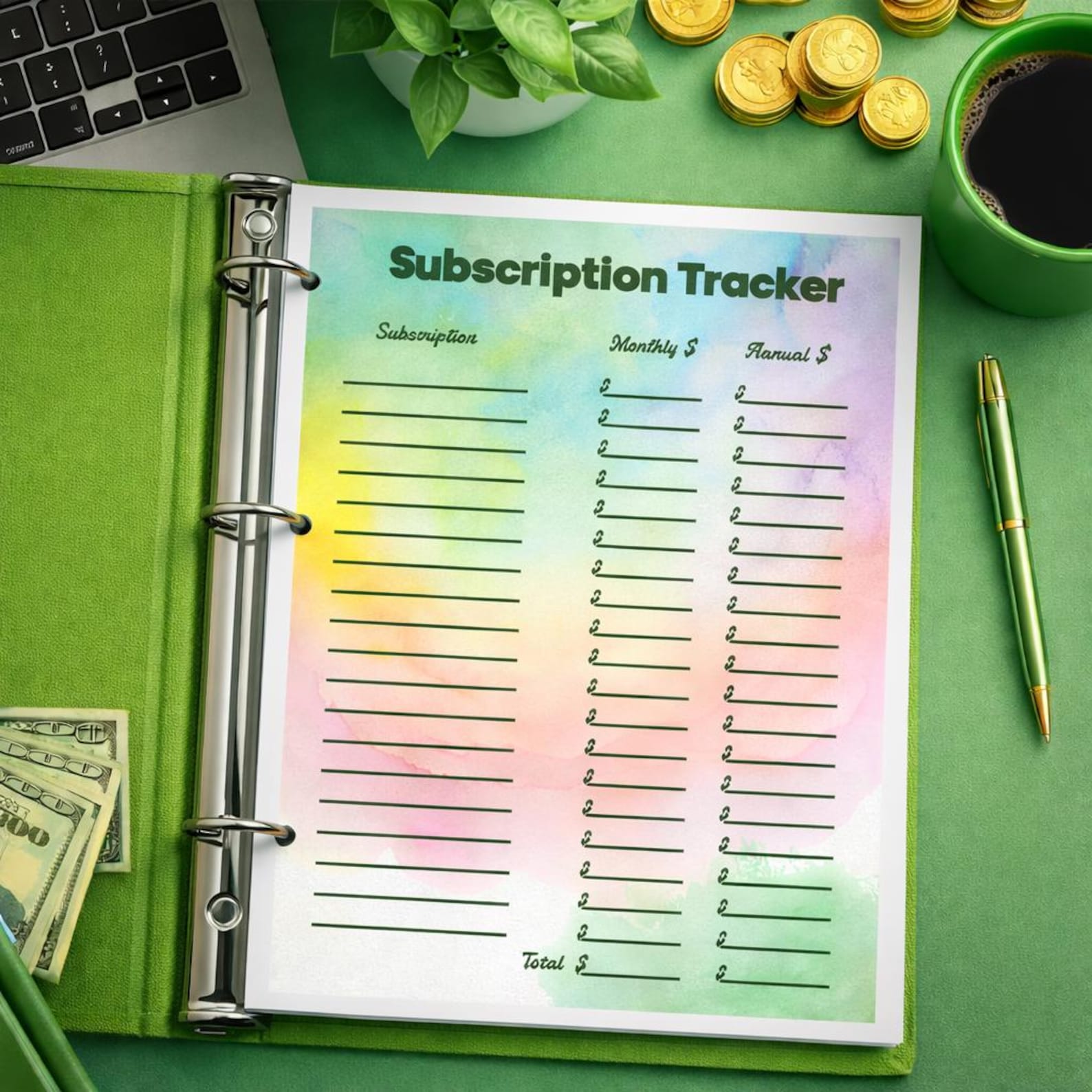 Colorful Subscription Tracker Printable | Budget Planner (PDF Download ...