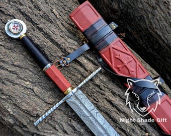 Hand-Forged Damascus Steel Crusader Sword: Medieval Knight Replica