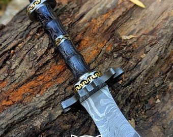 Hand-Forged Damascus Steel Viking Sword: Brass Guard, Medieval Replica