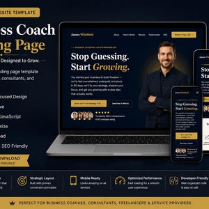 Página de destino de alta conversión para coaches de negocios: plantilla web profesional.