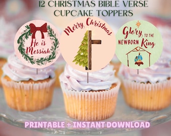 Decorazioni per cupcake con versetti biblici natalizi stampabili / Decorazioni per feste natalizie Scrittura Fede Download immediato
