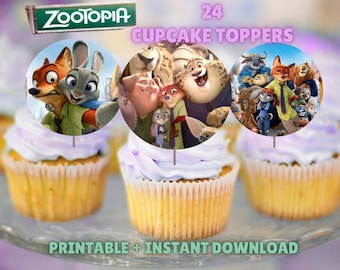 Zootopia 2 Cupcake Toppers – Printable Birthday Decor – 2" Round Small Cake Toppers- Instant Download – Animal Party Decor PNG
