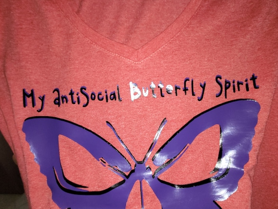 Antisocial evil face butterfly tee shirt  ladies medium Red ready to ship new just printed