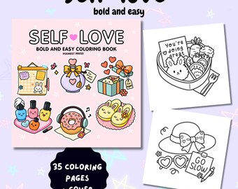 Livro de colorir sobre amor próprio: designs ousados e fáceis para aliviar o estresse (padrão em PDF)