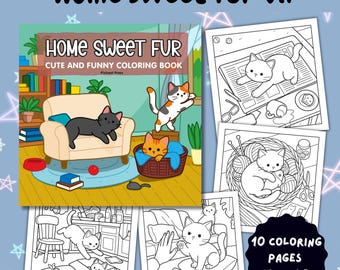 Cozy Cat Coloring Pages for Adults and Teens: Home Sweet Fur v1 (PDF Download)