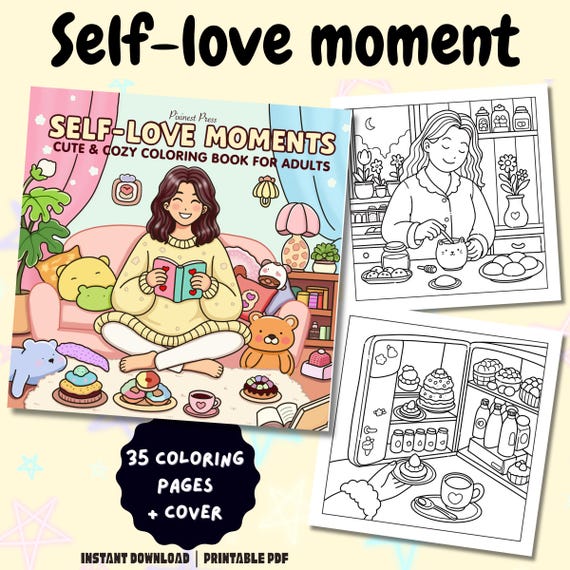 Self Love Coloring Book: 35 Cozy Daily Life Pages (Digital Download