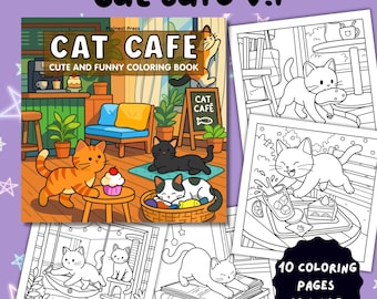 Cat Cafe Coloring Book Vol.1, 10 Cute and Funny Coloring Pages for Adults & Teens PDF file